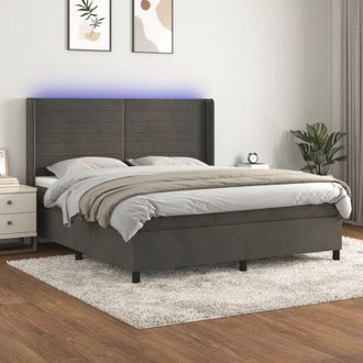 vidaXL Vidaxl - Cama Box Spring Colch&oacute;n Y Led Terciopelo Gris Oscuro 180x200 Cm