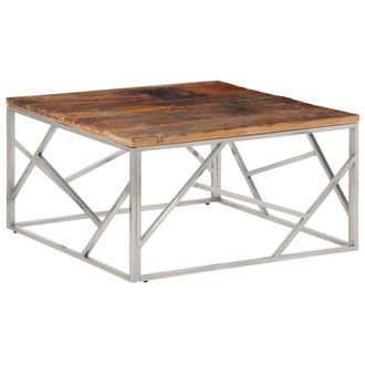 vidaXL Mesa De Centro De Acero Inoxidable Plateado Y Madera Maciza Vidaxl