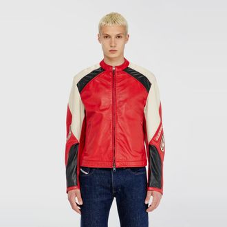 Diesel Biker jacket in colour-block perforated leather - Leather jackets - Man - Multicolor