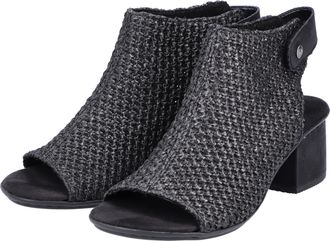 Rieker Sandalette RIEKER, Damen, Gr. 36, schwarz (schwarz, schwarz), Textil, Schuhe Sandalette, Sommerschuh, Sandalette, Blockabsatz, in modischer Flecht-Opt