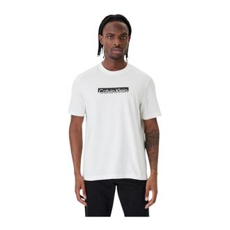 Calvin Klein T-Shirts, male, White, Size: 3XL Printed Cotton Short Sleeve T-Shirt with Round Neck