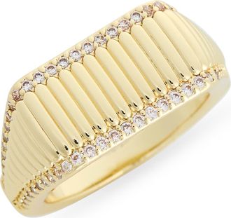 Covet Pavé CZ Textured Signet Ring in Clear/Gold at Nordstrom Rack, Size 8
