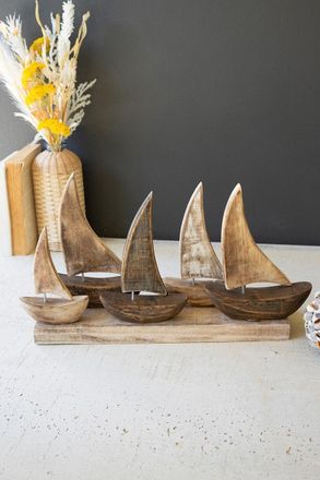 Kalalou Five Wooden Sail Boats On A Base