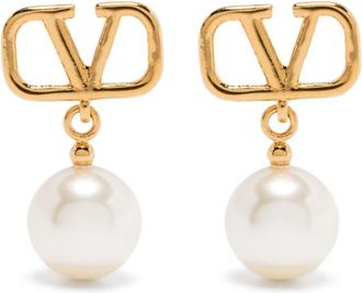 Valentino Garavani Golden Crystals and pearl Vlogo earrings
