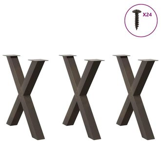 Berkfield Home Modern Dining Table Legs X-Shaped 3 pcs Natural Steel 80x(72-73) in Brown