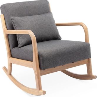 Sweeek Mecedora estilo escandinavo de madera y tela, gris oscuro
