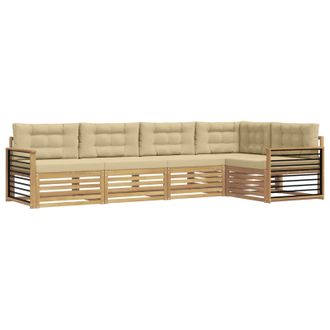 vidaXL Conjunto De Sof&aacute;s De Exterior Con Coj&iacute;n 6 Pcs Y Beige Poli&eacute;ster Vidaxl