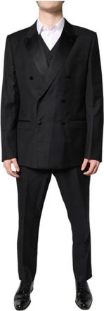 Dolce & Gabbana Zwart Dubbel Breasted 3-Delig Pak - Heren - Business pakken - Zwart - XL - Polyester - Kostuums