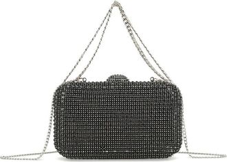 Girly HandBags Womens Beaded Evening Clutch Bag with Detachable Chain Strap and Clasp - Formal Party Purse Medium Black