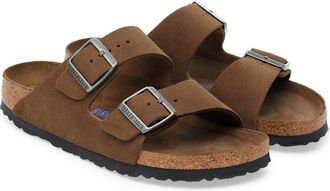 Birkenstock Unisex Sandals Arizona Dark Tea Suede Leather And Eva Slippers Flat Shoes