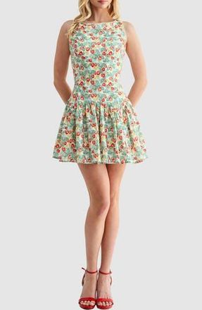 Lush Back Tie Drop Waist Minidress in Strawberry Print at Nordstrom Rack, Size Medium