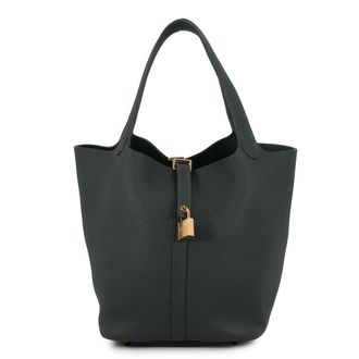 Herm&egrave;s Picotin Vert Taurillon Clemence Leather Handbag Tote Bag (Pre-Owned)