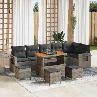 vidaXL Conjunto De Sof&aacute; De Jard&iacute;n 10 Pcs Gris Rat&aacute;n Sint&eacute;tico Vidaxl