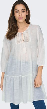 Only Tunikakleid ONLY ONLVINNIE LIFE 3/4 LACE TUNIC WVN NOOS, Damen, Gr. XS (34), N-Gr, weiss (cloud dancer), Jersey, Obermaterial: 100% Baumwolle, unifarb