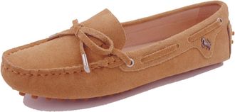 Minitoo Driving Shoes Womens Knot Slip-on Light Tan Suede Casual Loafers Boat Shoes UK 5.5