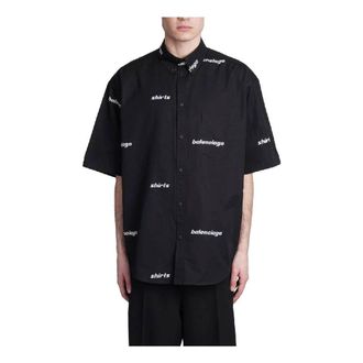 Balenciaga All Over Logo Short Sleeve Shirt Black White 681702TOL651070