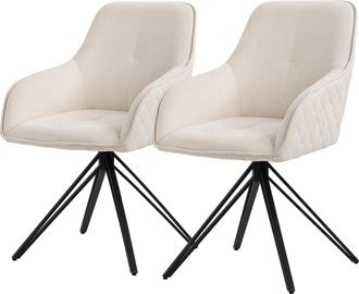 ML Design Ml-design - 2x Sillas De Comedor Giratoria Con Respaldo Y Reposabrazos Asientos Crema De Tela Tejida Tapizado Con Patas De Metal Sill&oacute;n Dise&ntilde;o Ergon&oacute;m