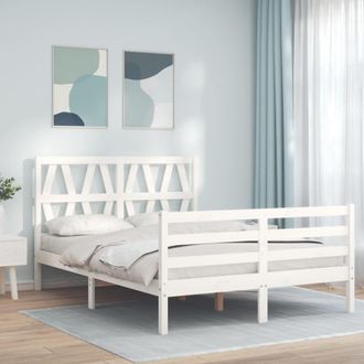 Berkfield Home Bed Frame with Headboard White Small Double Solid Wood