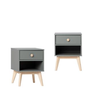 Klast Pack 2 mesitas de noche efecto madera verde antracita 40 x 53 cm