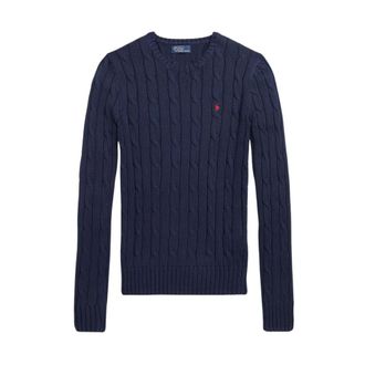 Polo Ralph Lauren Round-neck Knitwear, female, Blue, Size: XL Julianna Cable Knit Sweater