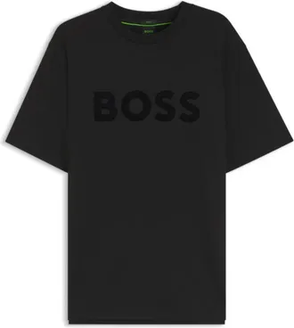 BOSS Tonal flocked-logo T-shirt in stretch cotton