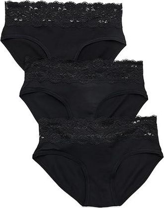 Pact Lace Waist Brief 3-pack Womens Underwear Black : XS, Cotton/Elastane