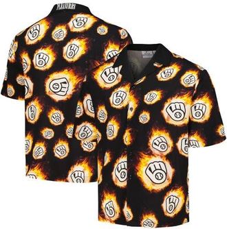 Pleasures Mens PLEASURES Black Milwaukee Brewers Flame Fireball Button-Up Shirt at Nordstrom, Size Small
