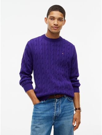 Tommy Hilfiger Mens Cable Knit Crewneck Sweater - Winter Grape - XXXL