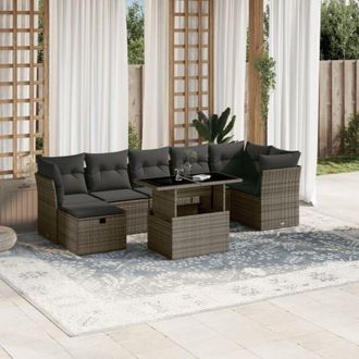 vidaXL Set De Sof&aacute;s De Jard&iacute;n Y Cojines 8 Piezas Rat&aacute;n Sint&eacute;tico Gris Vidaxl