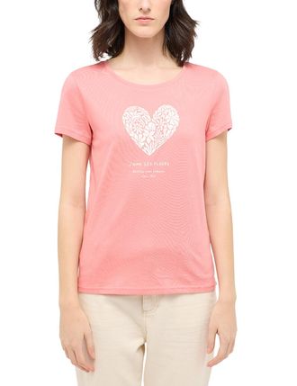 Mustang T-Shirt MUSTANG Style Alma, Damen, Gr. 3XL, rot (peach blossom), Jersey, Obermaterial: 100% Baumwolle, bedruckt, unifarben, gerade h&uuml;ftbedeckend, Rund