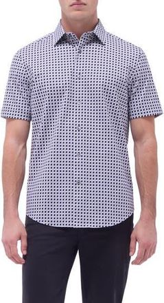 Bugatchi Miles OoohCotton Geometric Print Short Sleeve Button-Up Shirt in Zinc at Nordstrom Rack, Size Small