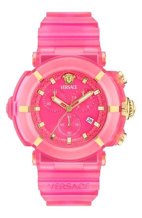 Versace Real Active Chronograph Bracelet Watch, 45mm in Pink Ecoceramic at Nordstrom
