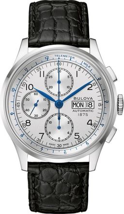 Bulova Joseph Bulova Leather Strap Chronograph Watch, 42mm in Silver-Tone at Nordstrom