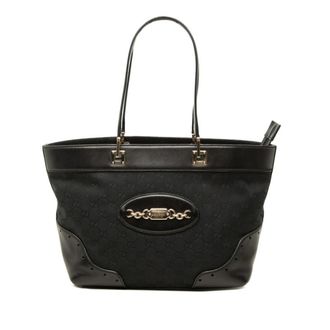 Gucci Gg Canvas Black Canvas Leather Shoulder Bag Tote Bag (Pre-Owned)