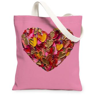 Generic Heart Print Canvas Tote Bags, Colorful Love Design Reusable Grocery Bags, Spring Lightweight Washable Shoulder for Travel B, Peach, 13x15 Inch