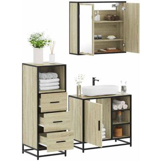 vidaXL Set De Muebles De Ba&ntilde;o 3 Pzas Madera Contrachapada Roble Sonoma Vidaxl