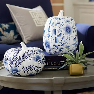 Ballard Designs Chinoiserie Pumpkin - Blue & White Tall - Ballard Designs