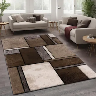 Paco Home Paco Home - Alfombra De Dise&ntilde;o De Cuadros Moderna Moteada Llamativa En Beige Marr&oacute;n Gris 120x170 Cm