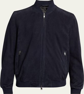 Brioni Mens Perferated Suede Bomber Jacket