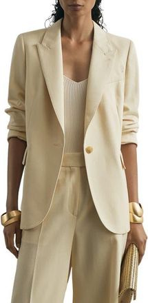 Reiss Anya Pickstitch Detail Silk & Wool Jacket in Cream at Nordstrom, Size 10 Us