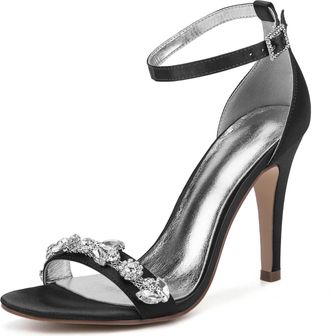 Generic Wedding Bridal Shoes Womens Heels Bridal Peep Toe Ankle Wedding Stiletto Heel Sandals Party Dress Shoes 10.5Cm,Black,8 UK