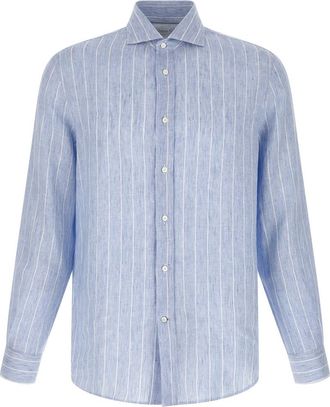 Brunello Cucinelli Light Blue Striped Linen Shirt