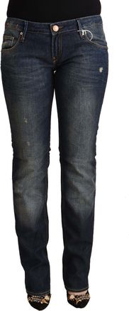 Acht Womens Straight Leg Distressed Jeans - Medium Blue Cotton - Size 26 (Waist)