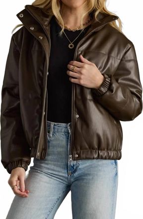 Panache Faux Leather Cropped Puffer Jacket In Brown