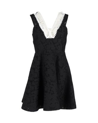 Sandro Sandro Rhythm Pleated Embroidered Mesh Mini Dress in Black Polyester