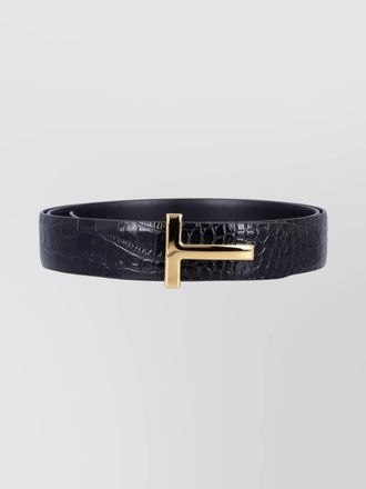 Tom Ford crocodile texture belt gold-tone buckle