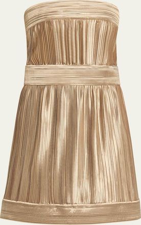 Giorgio Armani Strapless Metallic Pleated Bustier Mini Dress