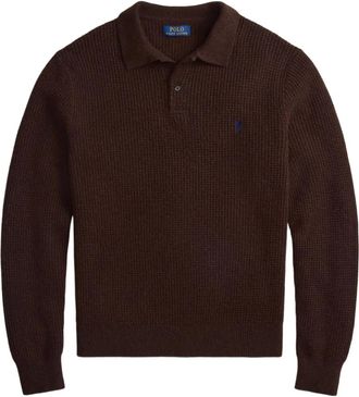 Polo Ralph Lauren waffle-knit polo-collar sweater - men - Wool/Cotton - L - Brown