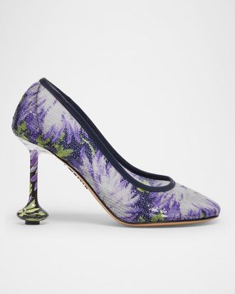 Loewe Toy Floral Sequin Stiletto Pumps