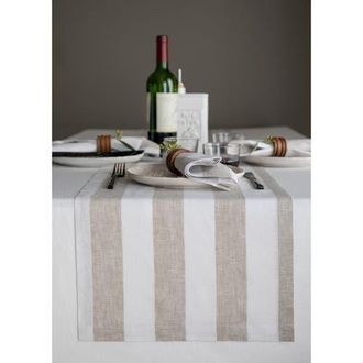 Solino Home Linen Table Runner for Dining Table, Holiday and Everyday Table Decor - Cabana Stripe in Natural And White at Nordstrom, Size Xx-Small